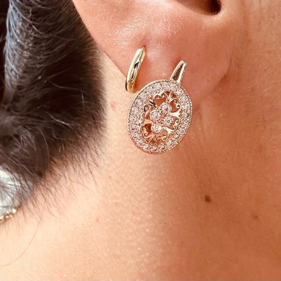 Vintage Zircon Oval Earrings 585 Rose Gold Women Luxury Earrings - Picture 2 of 6